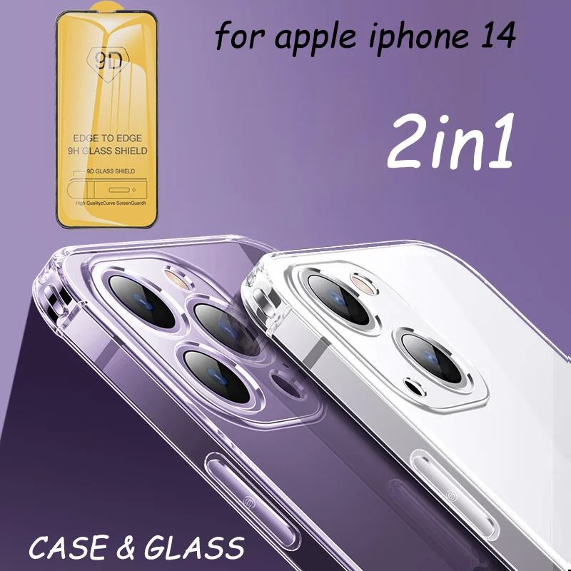 

Case, Tempered Glass & soft tpu case for apple iPhone 14 pro transparent silicon phone cover for iPhone 14 pro funda bumper iphone 14 screen protector accessories iPhone14 14 pro iPhone