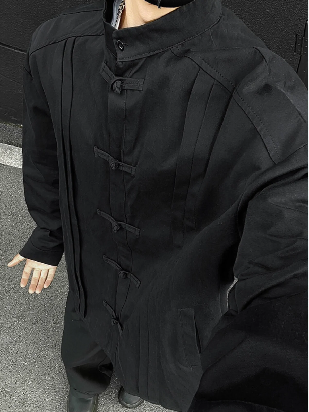 

New Chinese Sle Men's Long Sve irt Bla Button up Wedding Suit Spring Faionable Loose Fit Casual Wear Polyester Fiber