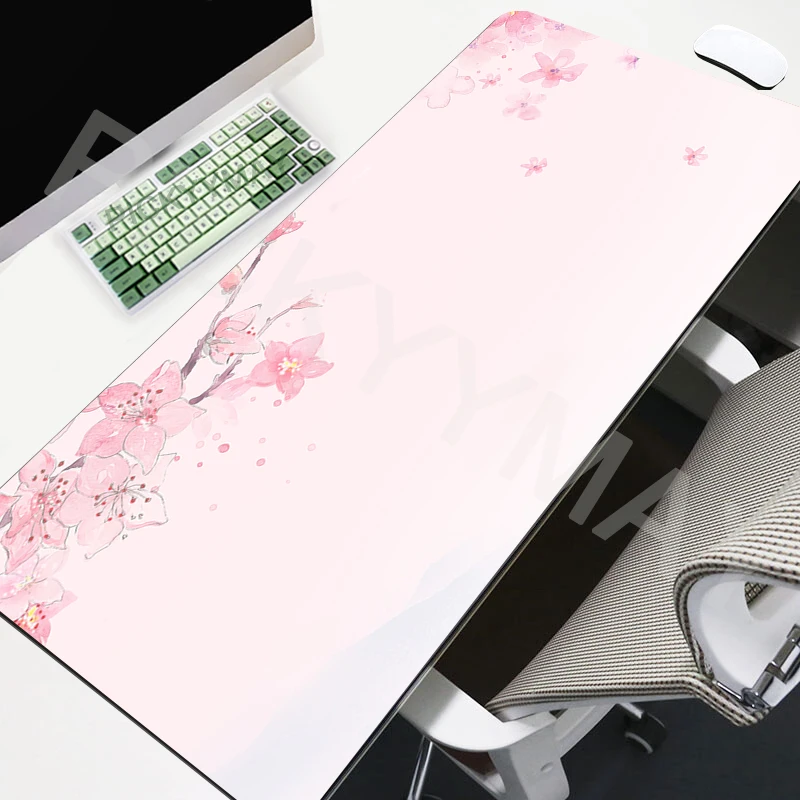 Cherry Blossom Large Mouse Mat Pink Sakura Mousepad Big Mousepads  Rubber Keyboard Mats Desk Pad Design Mouse Pads 100x55cm