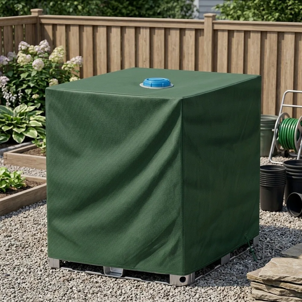 1pcs Weatherproof IBC=Tote Cover For 275 Gallon Tank UV=Resistant Outdoor Water Storage Protection With Drawstring