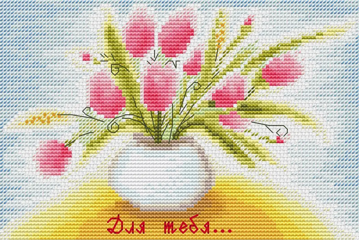 8-spring tulips 28-22 DIY Cross Stitch Kit Aida 14CT 14CT Canvas Fabric Embroidery Set Living Room Decor