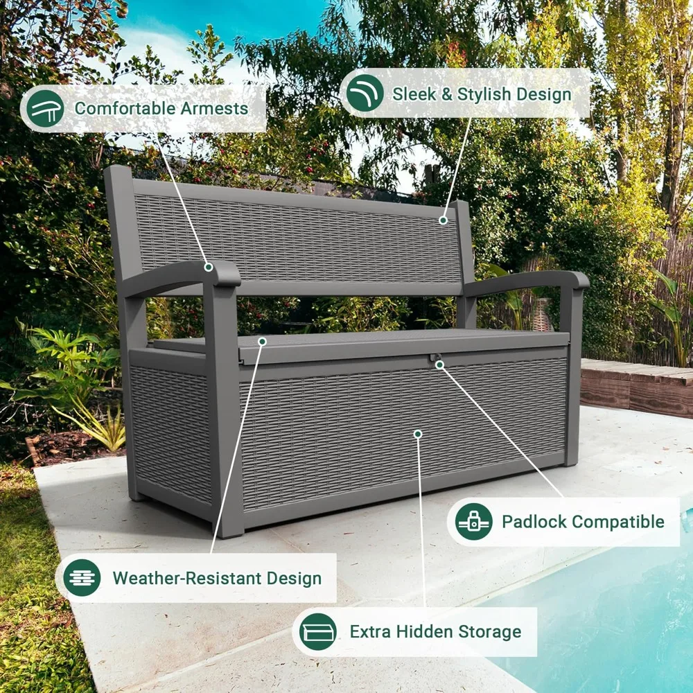 

80 gallon outdoor storage box, resin terrace furniture with armrests, lockable terrace box, waterproof and UV resistant