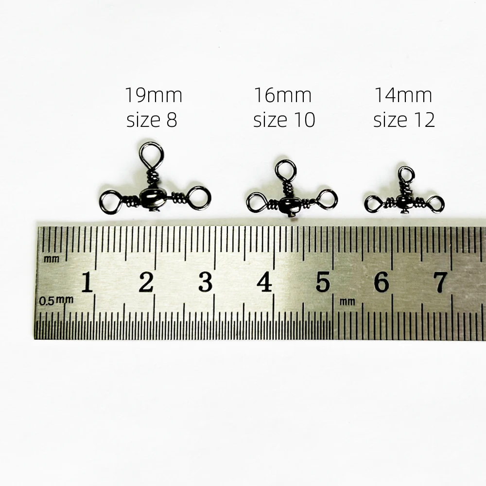 50pcs Brass Black Nickel Plating Three-Prong Connector T-Swivel Sub-Line Splitter Outdoor Fishing Bazi Ring Fishing Accessories