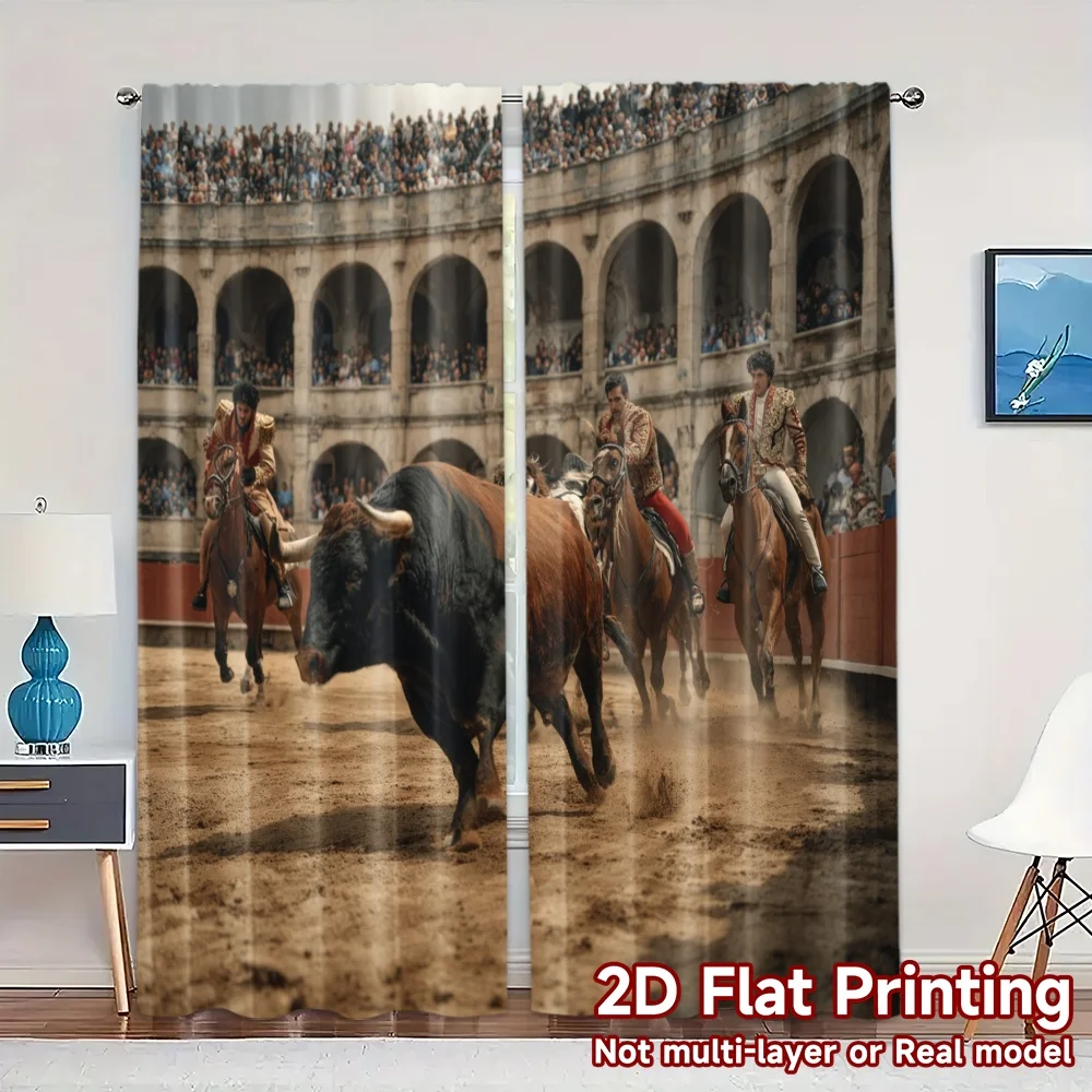2pcs, 2D FLAT PRINTING Curtains (Without Rod) Bullring Drama(1) Modern Light Filtering Curtains Prints Light Filtering Curtains