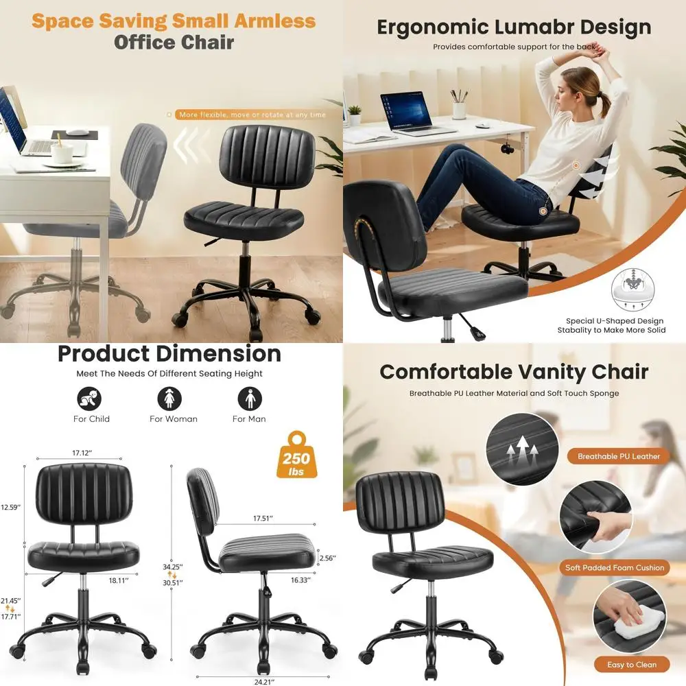 

Компактное поворотное офисное кресло на колесиках, без подлокотников, из искусственной кожи, для небольших помещений, удобное для дома, для взрослых и студентов, Br