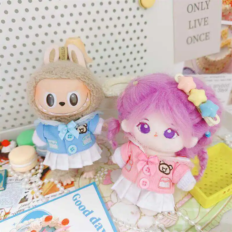 10cm Cute Dress 2Pcs Set Idol Doll Clothes Kawaii JK Uniforms for Plush Cotton Idol Doll Cartoon Fans Girls Kid Collection Gifts