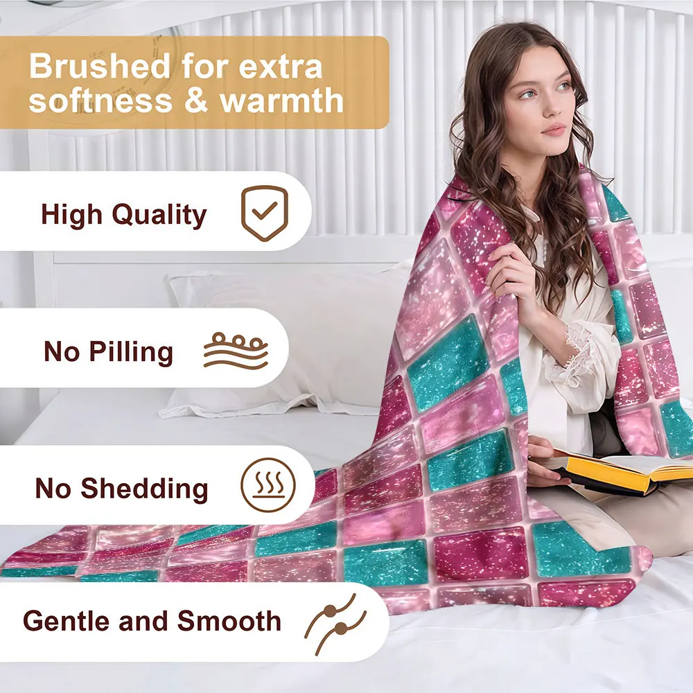 Glitter Mosaic Soft Warm Flannel Blanket Lightweight Cozy Christmas Halloween Home Decor Room