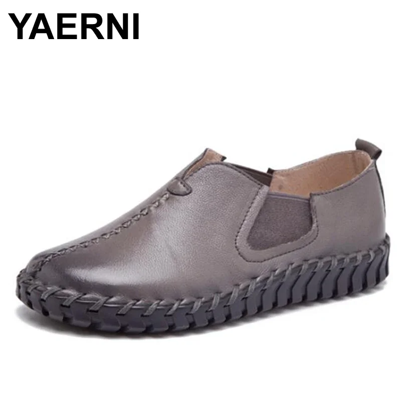 

YAERNI Loafers Factory Outlet National Flowers Handmade Genuine Leather Shoes Women Retro Soft Bottom Flat Shoes Ballet Flats