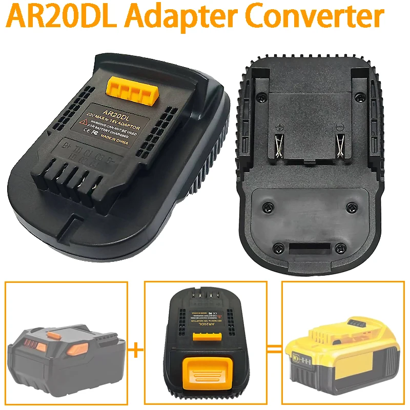 Compatible for Dewalt 18V/20V Battery Power Tool Be Connected for Ridgid/AEG 18V Hyper Li-ion Batteries AR20DL Battery Adapter