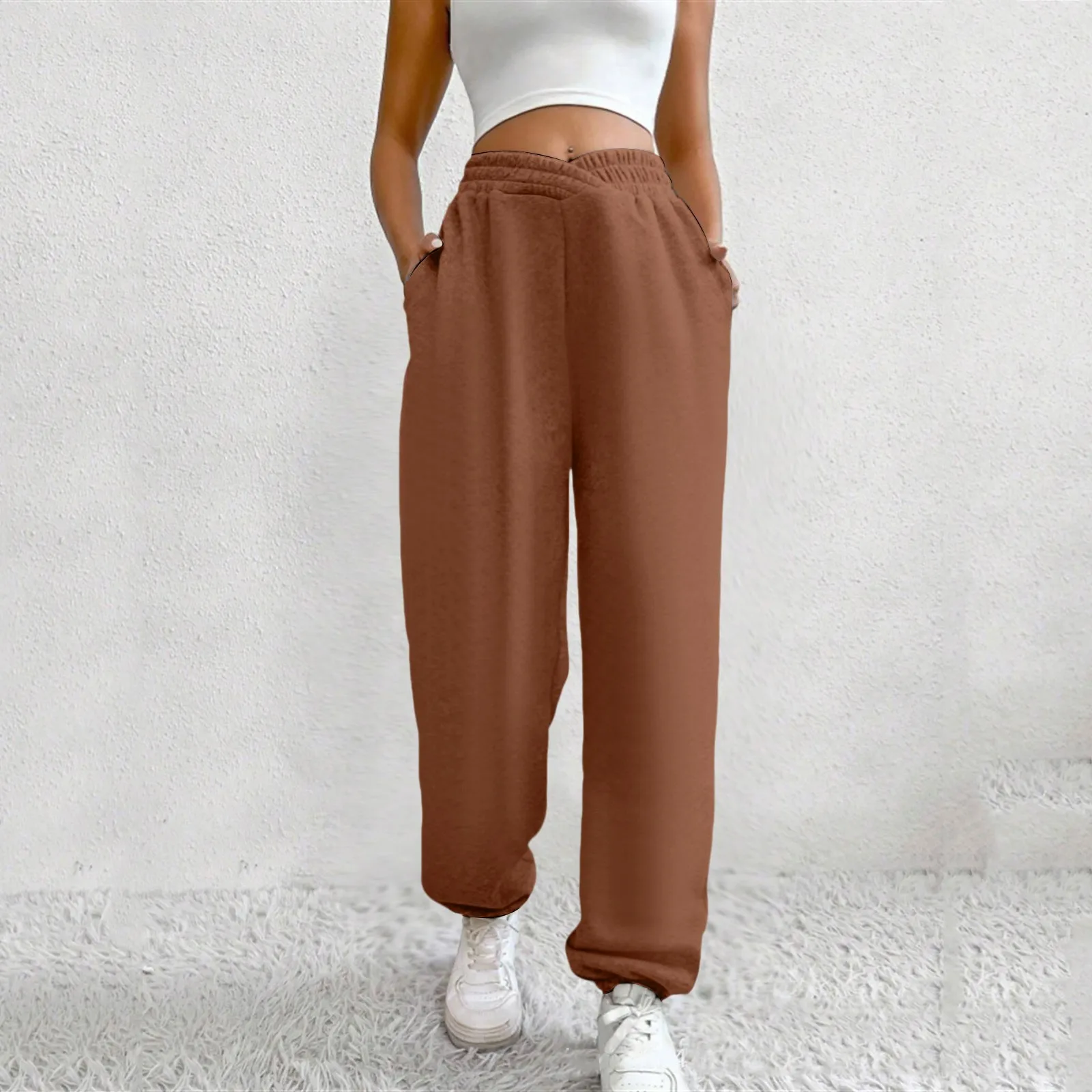 

Women High Waisted Pants Casual Basic Elastic Trousers Workout Solid Joggers With Pockets Solid Loose Comfort Daily Casual Pants