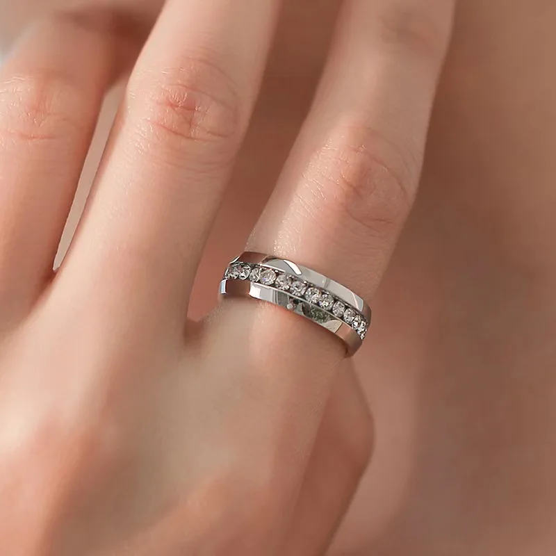 Cute Vintage Stainless Steel Ring Anel Inlay Reinestone Bridal Engagement Wedding Ring for Women Christmas Gift Fashion Jewelry