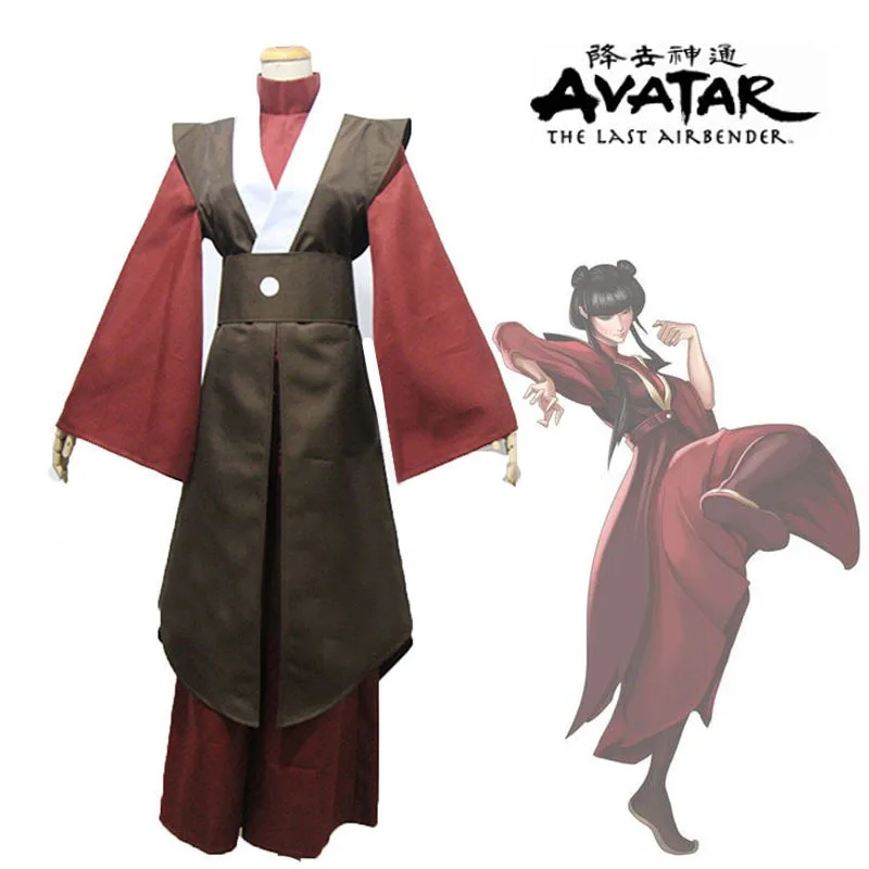 Anime Avatar The Last Airbender Mai Cosplay Costume Mai Red Top Pant Kinono Set Halloween Party Carnival Suits
