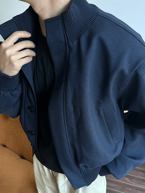 

Retro American ort Wide Woolen Jaet Men's Spring Autumn Cleanfit Casual Stand Collar Flight Jaet irt Polyester Long S...