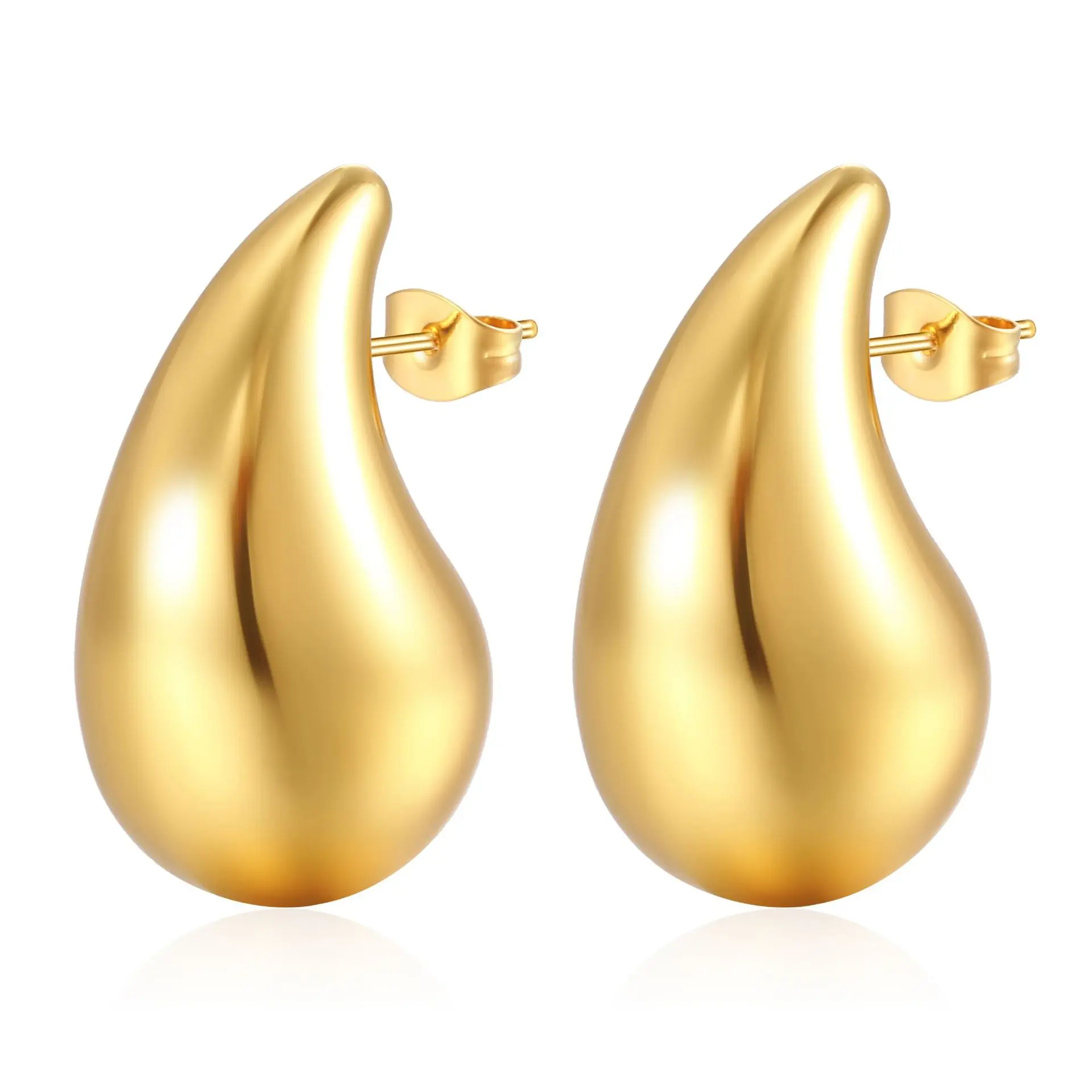 POPMAX Stainless Steel Gold Plated Chunky Dome Water Drop Earring for Women Vintage Glossy Thick Teardrop Hoops Earrings Jewelry