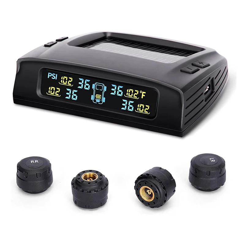 

RV Tire Pressure Monitoring System Tire Pressure Monitor System with Solar Charge Trailer TPMS with 4 Sensors & 5 Alarm Modes