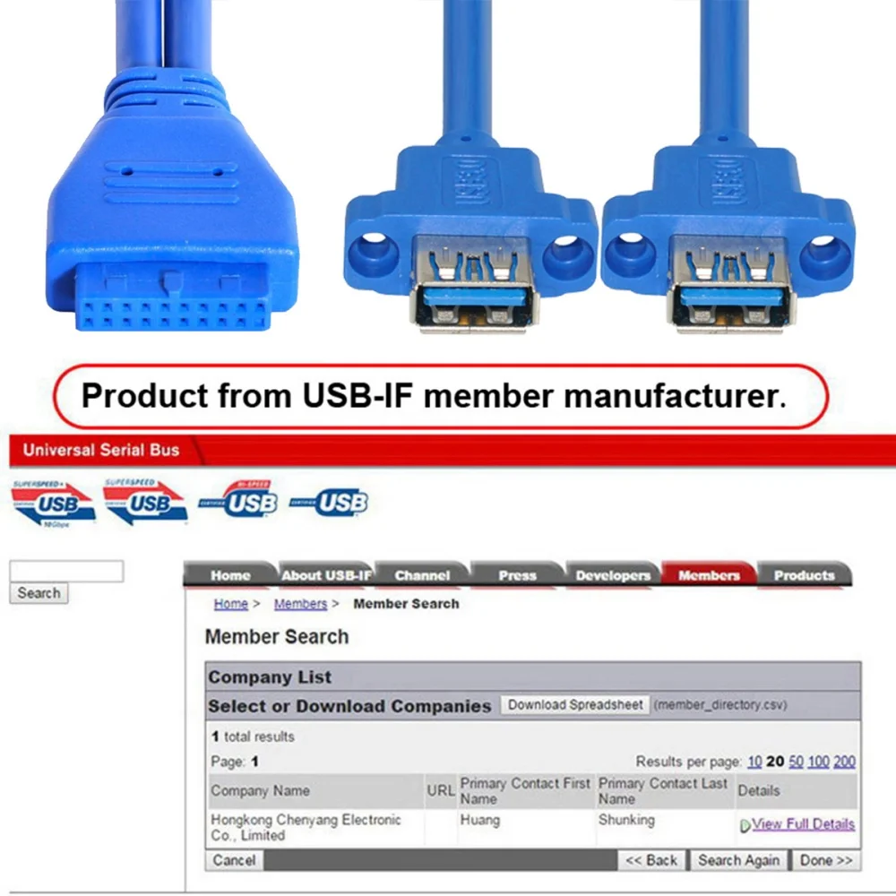 Dual Port USB 3.0 Female Type-A Panel Type to Motherboard 20Pin 19Pin Header Cable 50cm