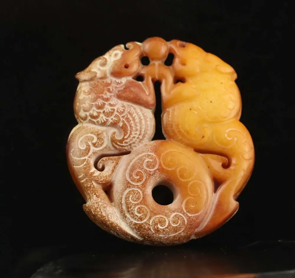 Old natural jade hand-carved statue of dragon Ornament Statue