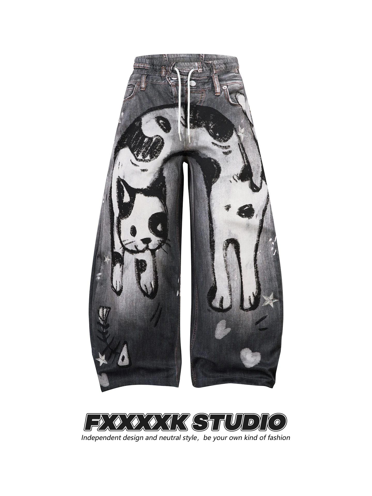 

Loose Fit Spor fiti Print American Streetwear Doodle Casual Sweatpants High Waist Knife Trousers for Teens And...