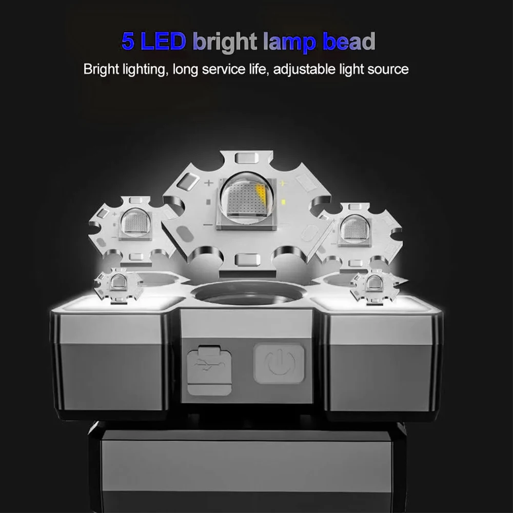 USB Rechargeable Headlamp Portable 5LED Headlight Built In Battery Torch Portable Working Light Fishing Camping Head Light For T