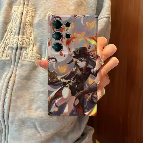 Hu Tao Genshin Impact Phone Case For Samsung S25 Shell GalaxyS24Ultra 23plus S22 21 A56 36 Glossy Film Hard PC Cover