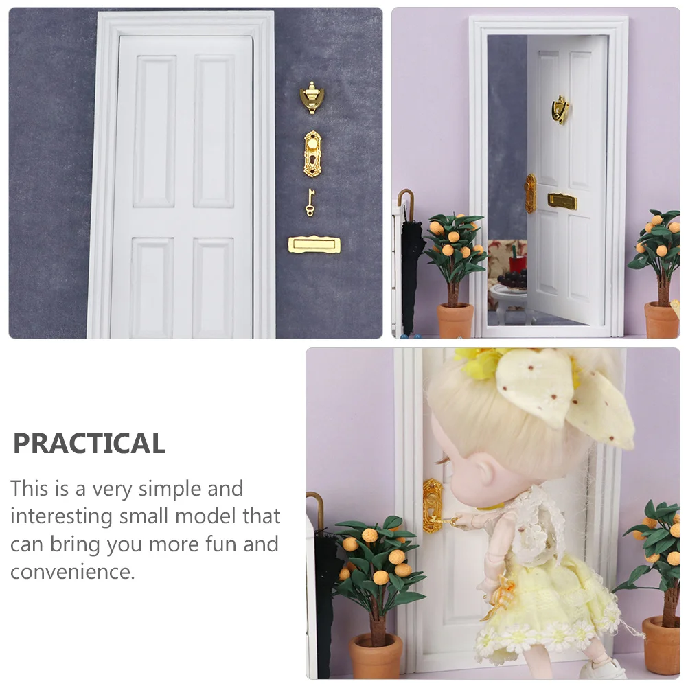 

1pc Mini Furniture Four Grid Wooden Door For Diy House Decor Craft Landscape Garden Simulation Small Apartment Wood Door