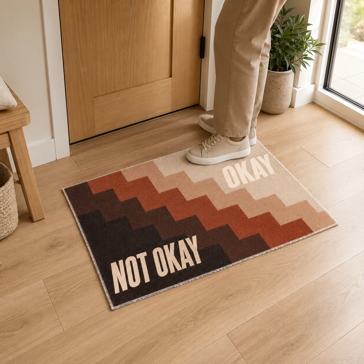 Custom Entrance Rug Okay Not Okay Personalized Name Photo Text Logo Non Slip Indoor Welcome Doormat Apartment Housewarming Gift