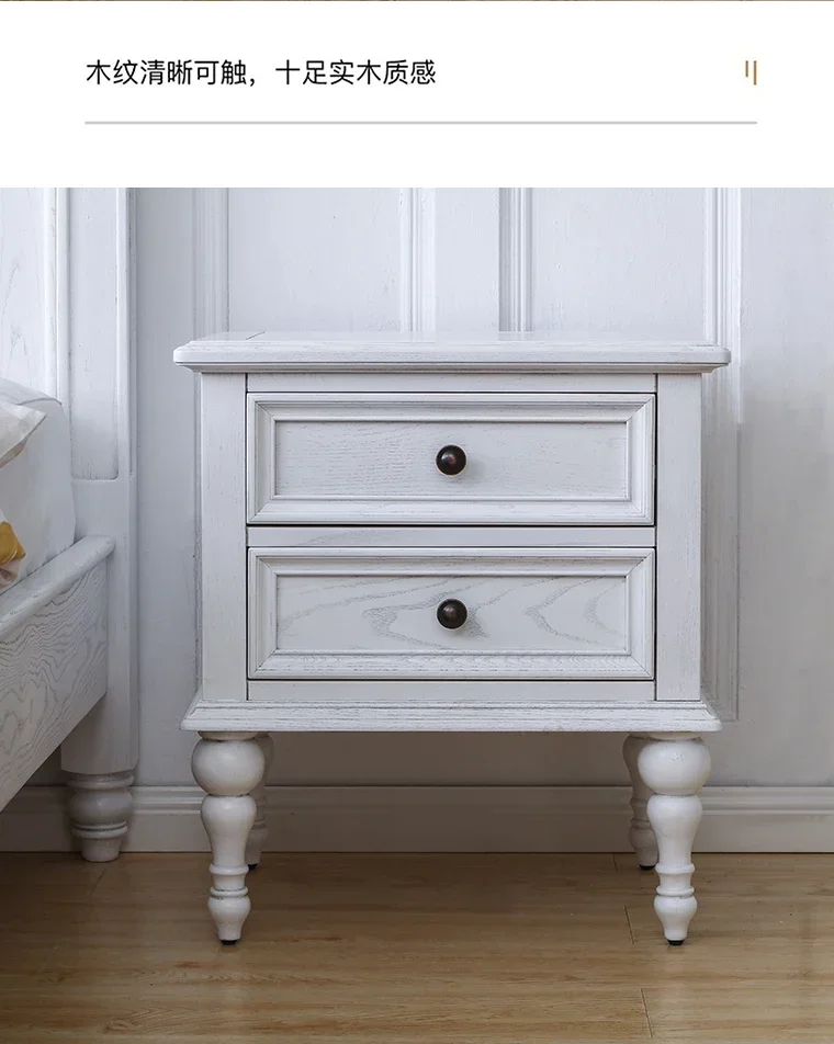 Американская римская колонна цвета слоновой кости с двойным ящиком, прикроватная тумбочка из массива дерева, мебель для спальни, прикроватная тумбочка из ясеня