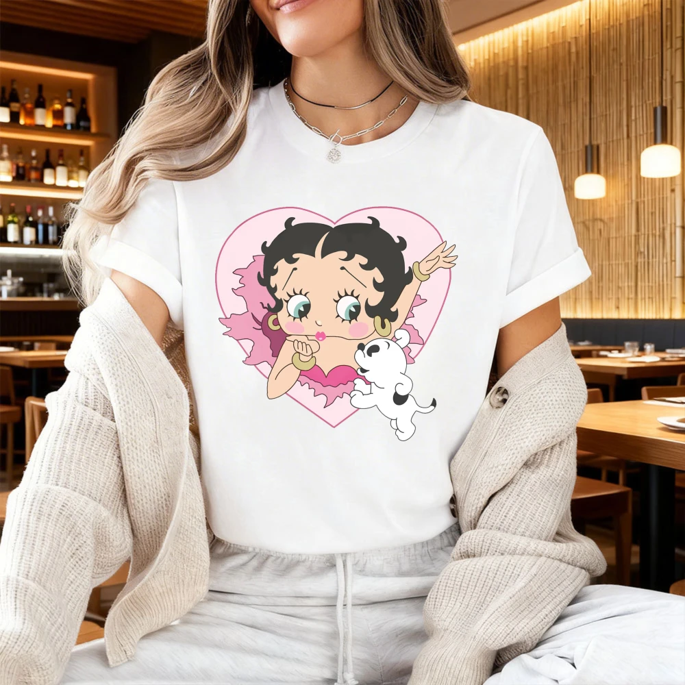 Vintage Retro Sweetheart Betty Boop Cartoon-Stil Grafik-T-Shirt für Damen, Baumwolle, kurzärmelig, Betty Boop Fan, lässiges Alltagsoutfit