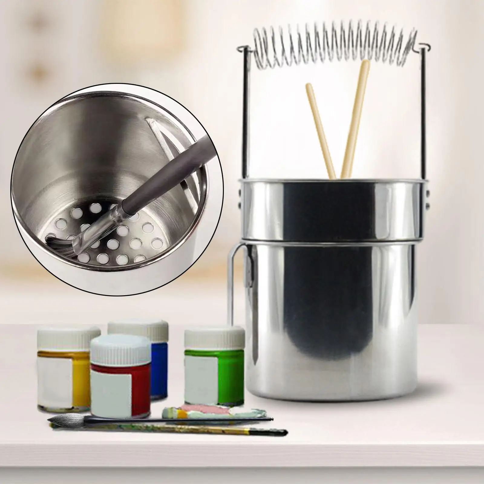 

Stainless Steel Brush Washer Paintbrush Washer Small Cup Portable Barrel Pot Paint Brush Washing Bucket for Acrylic Painting