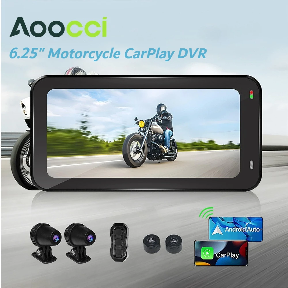 Aoocci C6PRO All-in-One Display Motorcycle CarPlay 6.25in Wireless CarPlay&Android Auto,Dual Bluetooth,Dual Camera Dash Cam,TPMS