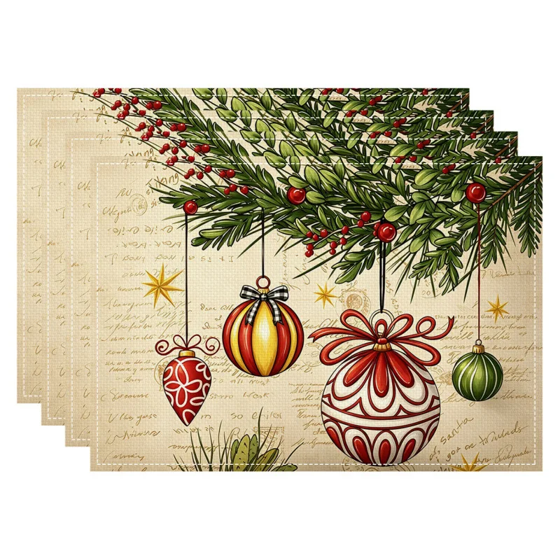 VIKAMA Joy To The World Square Placemat Non Slip Waterproof Heat Resistant Dining Table Mat for Holiday Party Decor