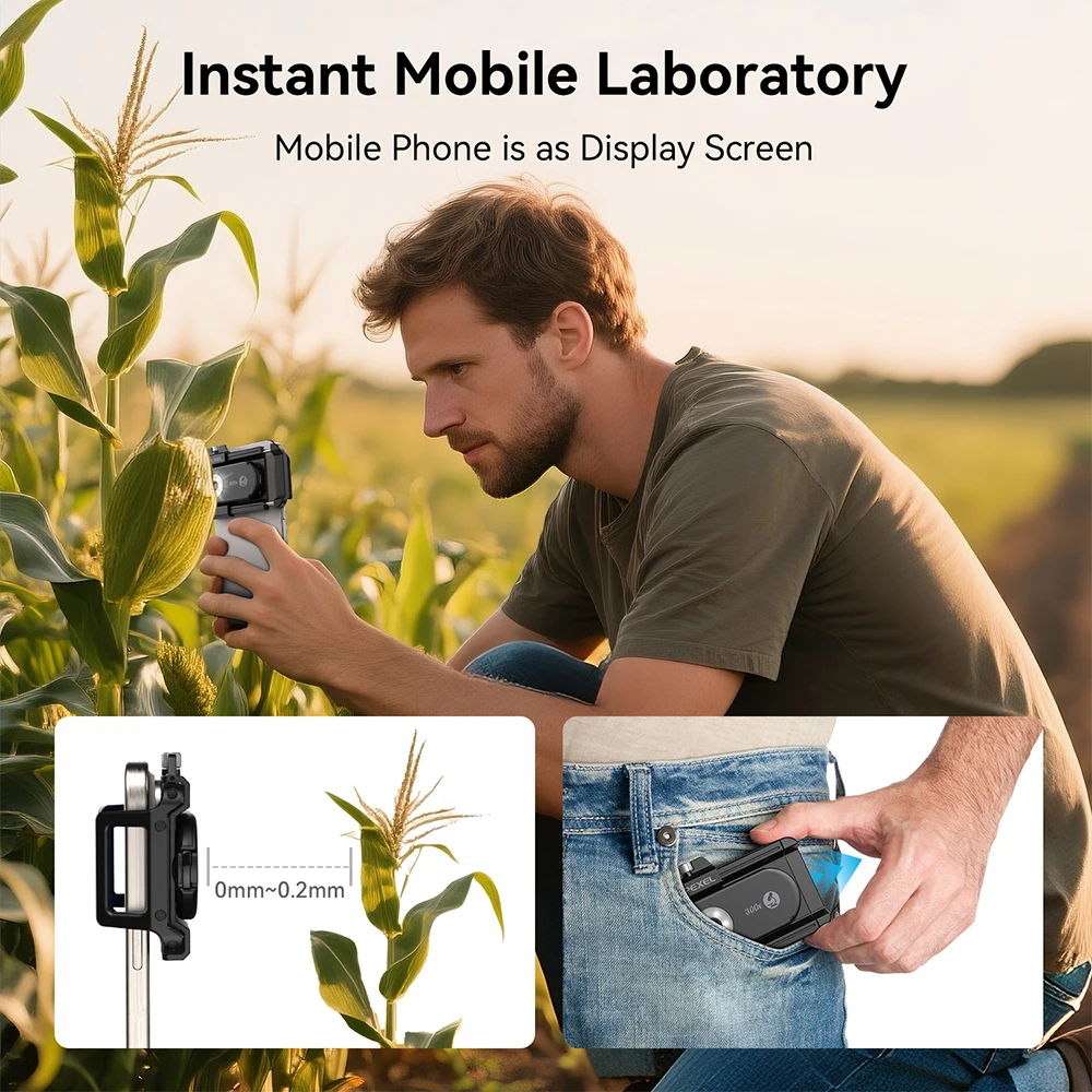 Lente de microscópio móvel APEXEL 300X com luz LED/UV para Android/iPhone - Mini microscópio digital de bolso, acessórios para smartphone