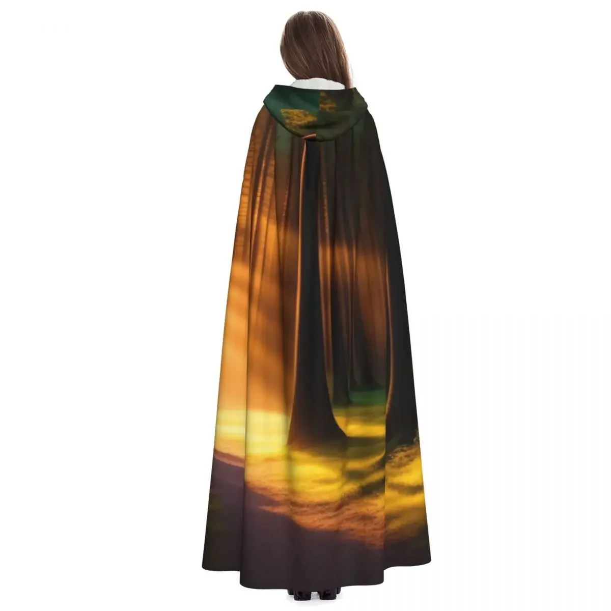 Forest With Sun Shining Adult Cloak Cape Hooded Medieval Costume Witch Wicca Elf Purim Carnival Party image 4