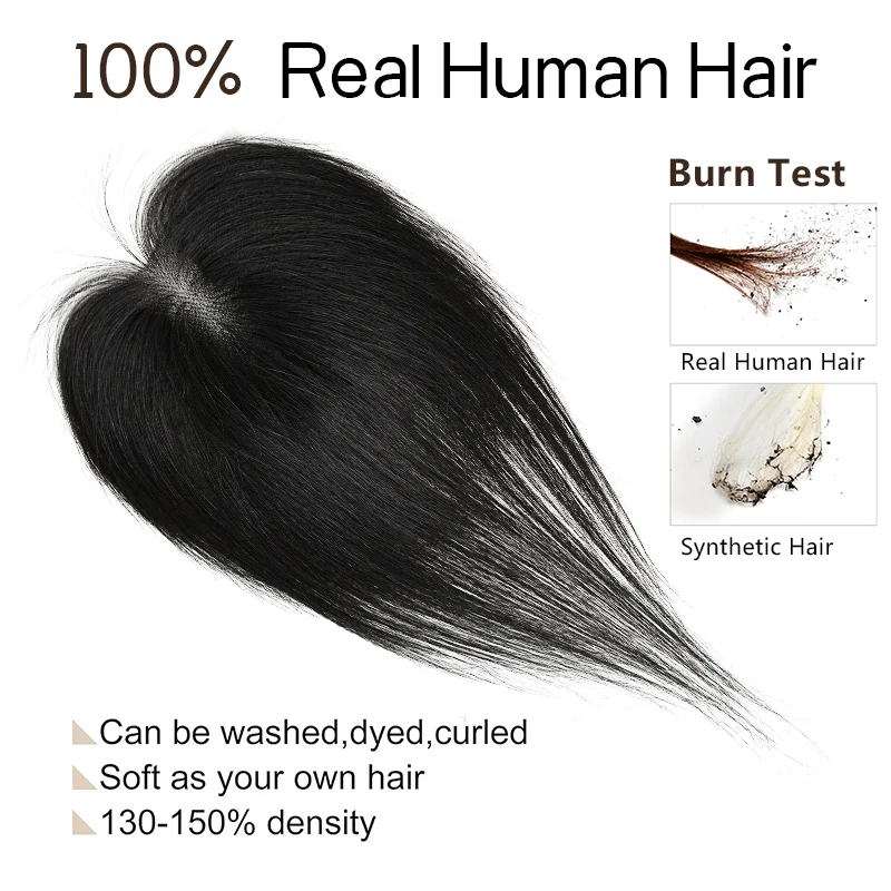 Rambut Asli 100% 7X10cm Jaring Rambut Swiss Lace Buatan Tangan Hairpiece 3 Jepit Ekstensi Rambut Topper dengan Poni Wig untuk Wanita