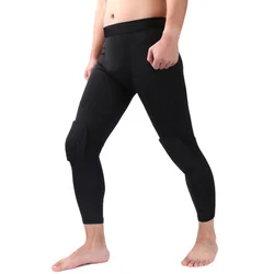 3/4 Capri Leggings Base Layer Compression Pants Basketball Football Pants with Knee Pads Men Women Padded Tights Sports Legging