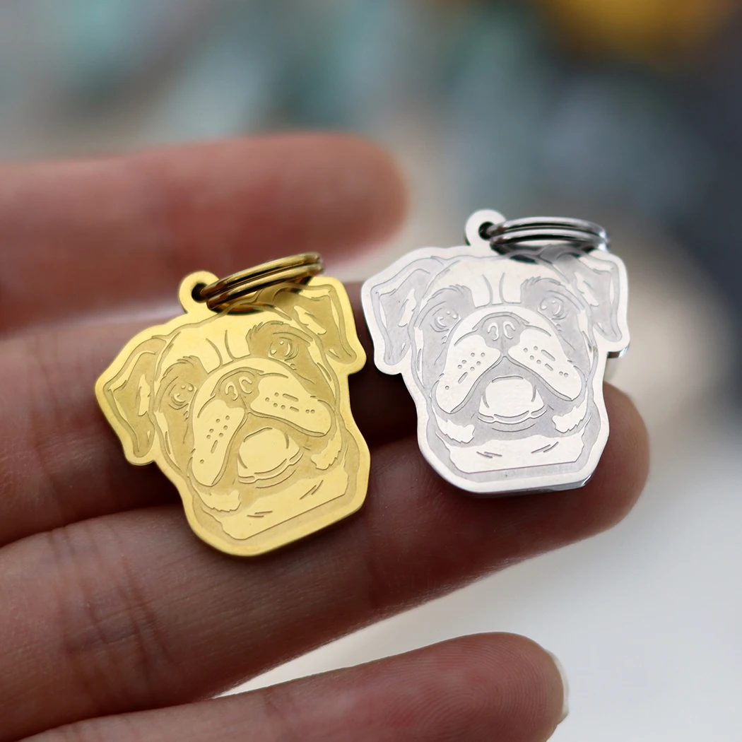 Stainless Steel Keychain Cute French Bulldog Pet Charms Kids Lucky Gifts Jewelry Animal Dog Custom Text Number Keyring Pendant