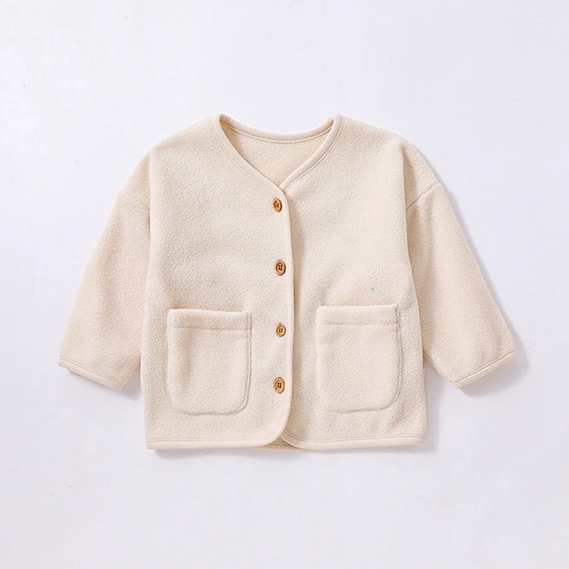 Toddler Baby Girl Boys Clothes Autumn Winter Solid Color Fleece Jacket 0 To 3 Years Old Simple Infant Wool Sweater Jackets