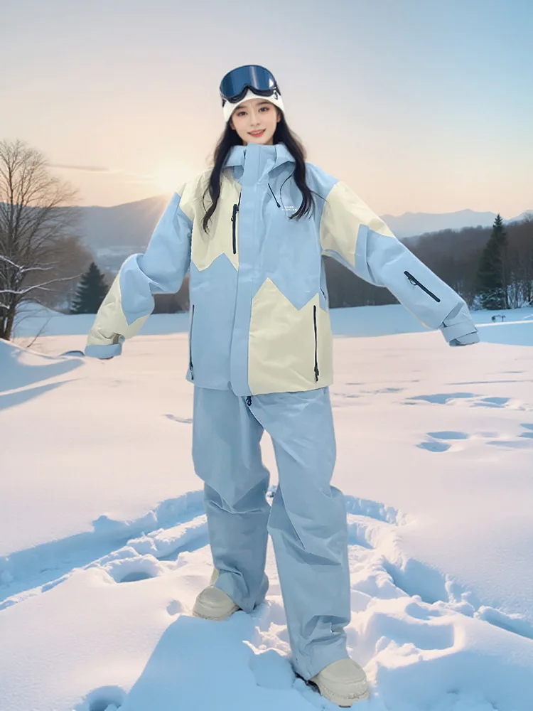 جديد الشتاء بدلة تزلج مجموعة الرجال النساء المهنية مقاوم للماء يندبروف الحرارية معزول مقنعين على الجليد الملابس سترة الثلوج بانت