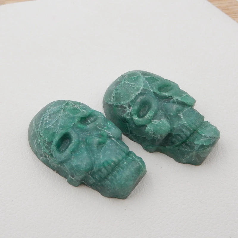 Natural Stone Design Chrysocollal Jewelry DIY Marking Flatback Carved Labradorite Skull Cabochon beads Pairs 24x14x6mm7.6g