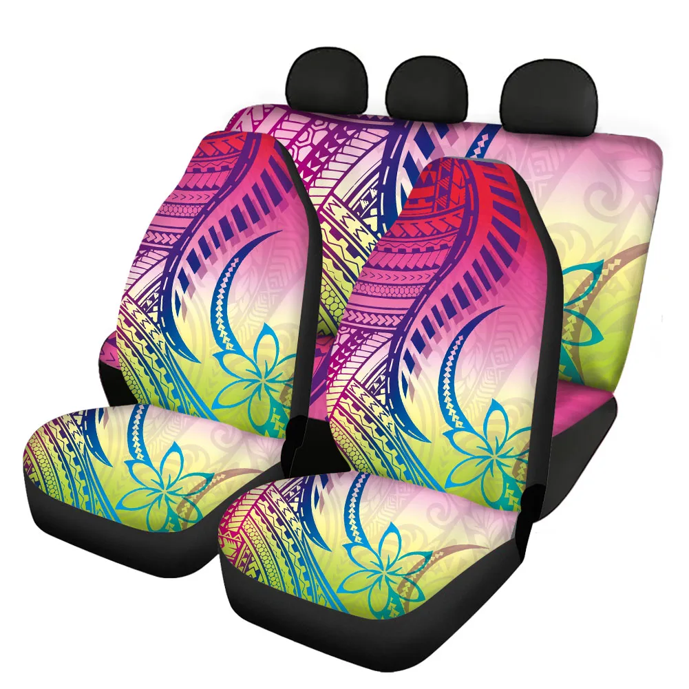 INSTANTARTS Tribal Design Polynesian Plumeria Print Auto Front&Back Seats Cover Heavy-Duty Universal Fit Car Seat Cushions 2023