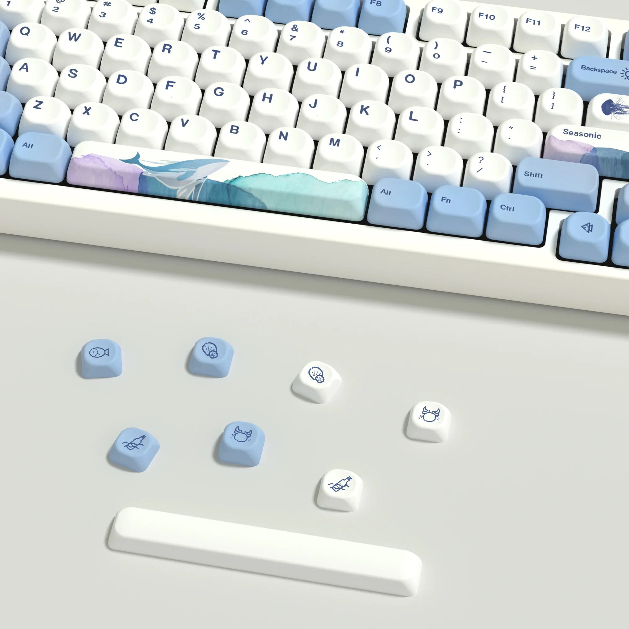 

KBDiy 135 клавиш/набор, милые колпачки для клавиш Ocean Whale PBT для механических игровых клавиатур, профиль KOA, колпачки для клавиш ISO MAC для K500 GMK67 61