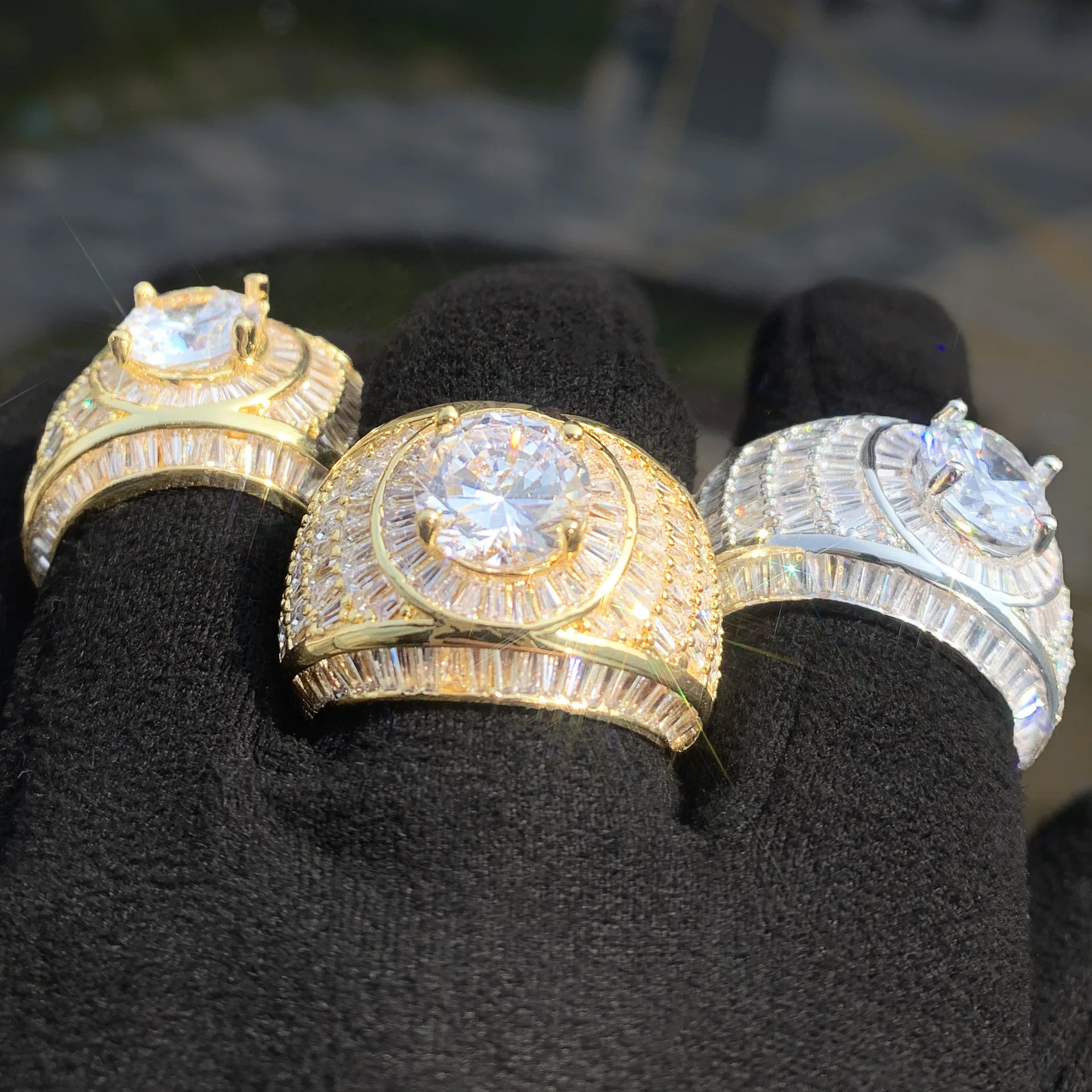 Hip Hop Micro Paved AAA Cubic Zirconia Bling Ice Out Geometric Round Rings for Women Men Hiphop Rapper Jewelry