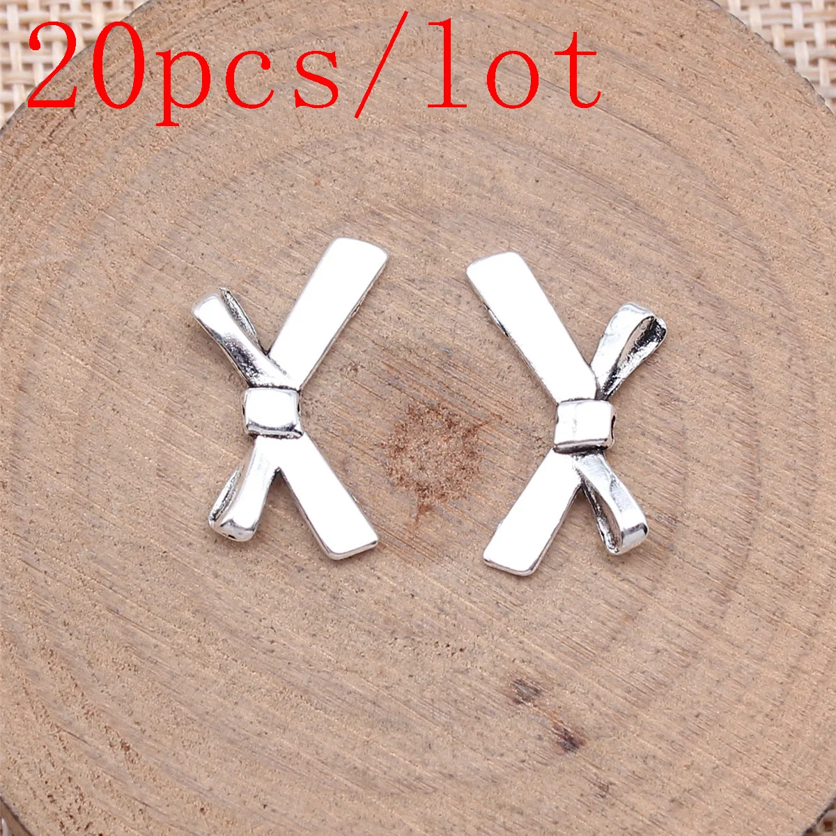 20pcs Bow Bead Charms Keychain Diy Accessories For Jewelry 20x12mm Antique Silver Color