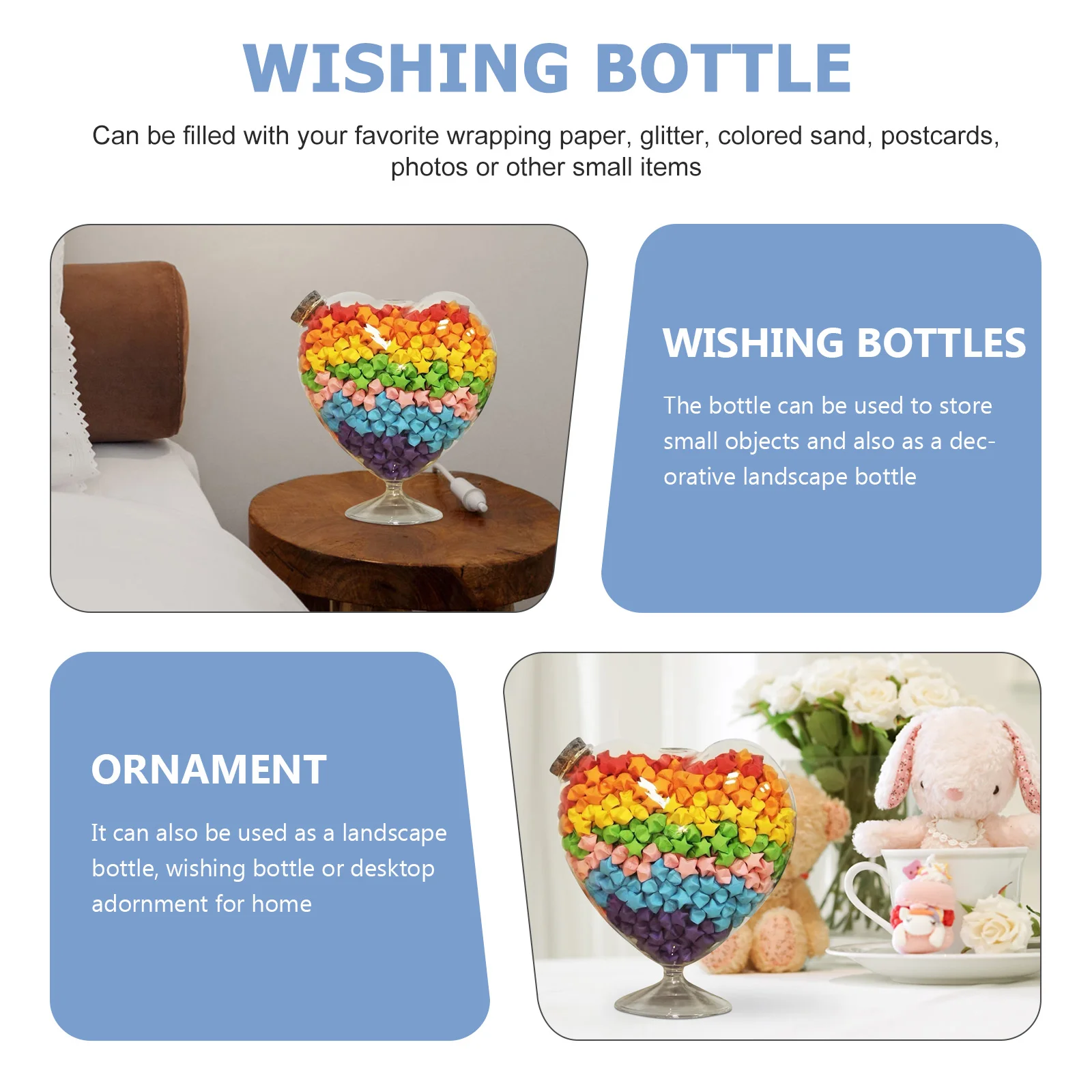 Bottiglie d'acqua pieghevoli che desiderano contenitori a forma di cuore con coperchi Origami Star Jar Child
