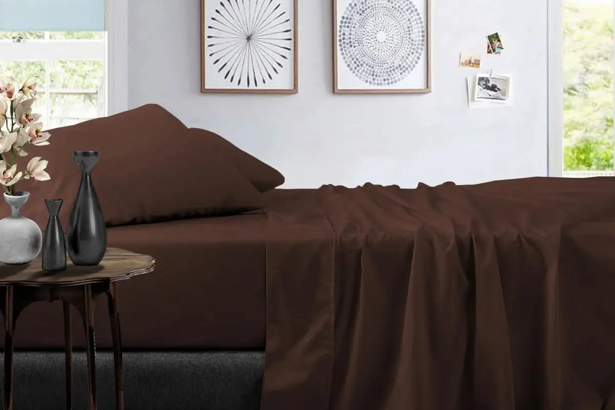 True Luxury High-Thread-Count 100% Egyptian Cotton Bed Sheets, 4-Pc Full Dark Brown Sheet Set, Single Ply Long-Staple