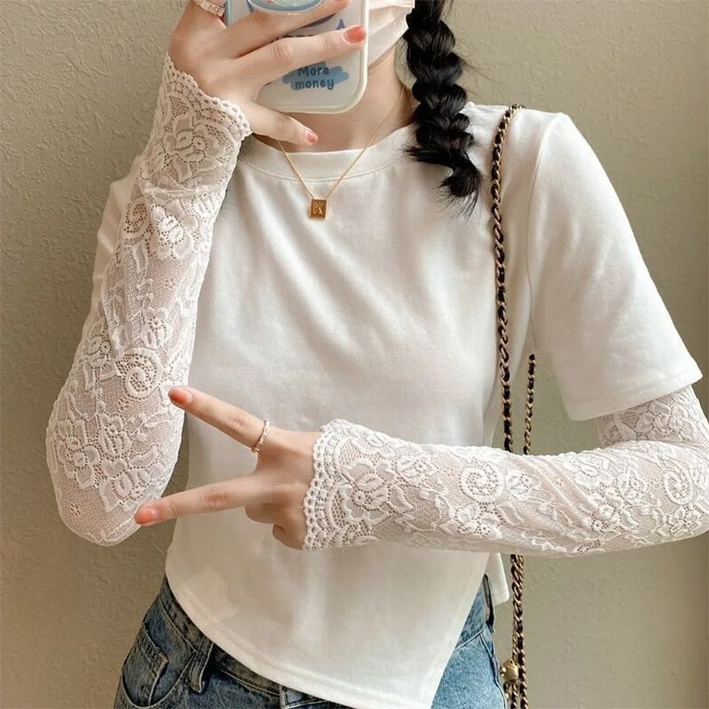 

Lady's Long Lace Gloves Female Fashion Solid Color 1Pair Arm Sleeves Women's Semi-finger Driving Gloves Clothes Decoration