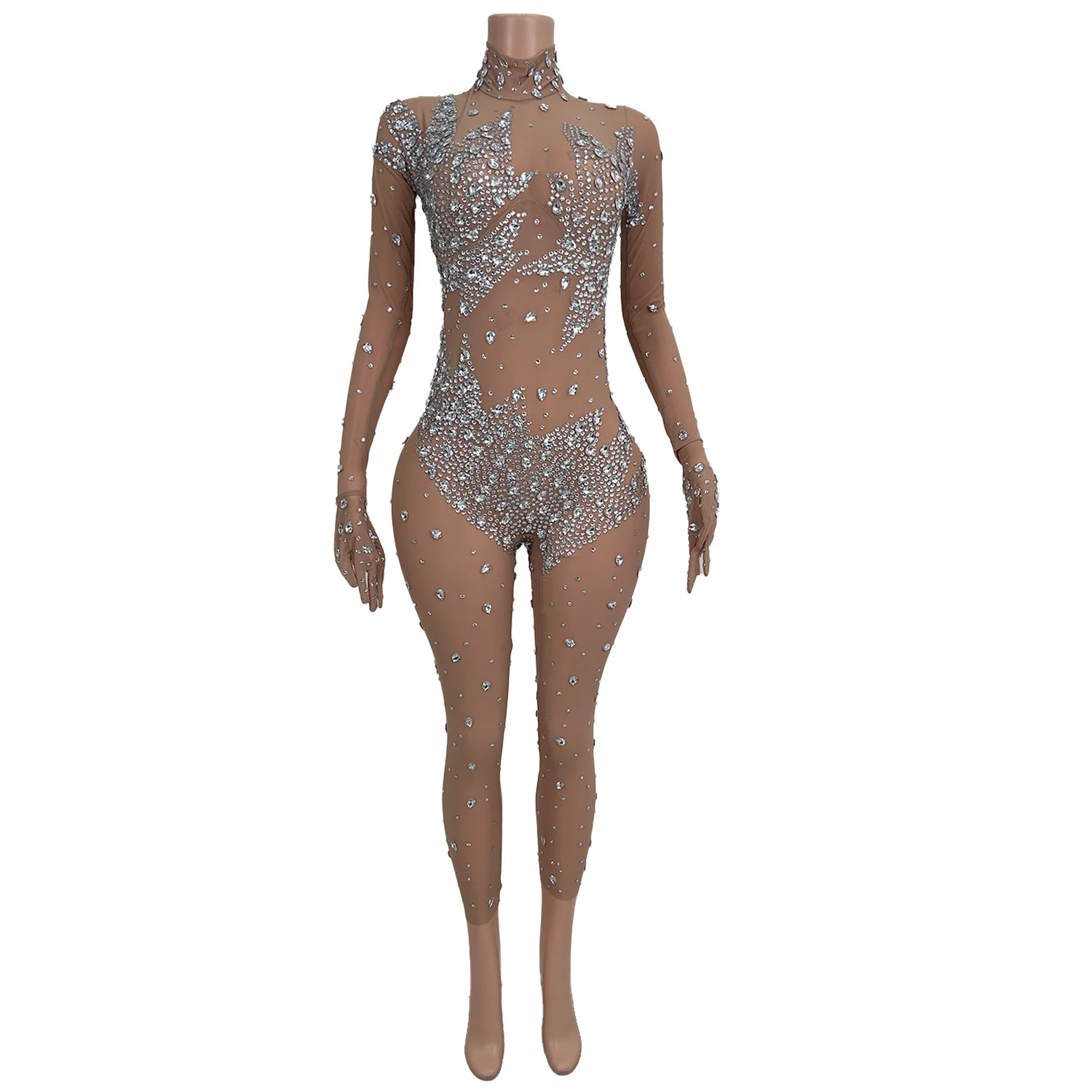 

Sexy See Through Stones Crystals Rompers Women Festival Outfit Showgirl Dancer Leotard Night Club Party Rhinestone Jumpsuits