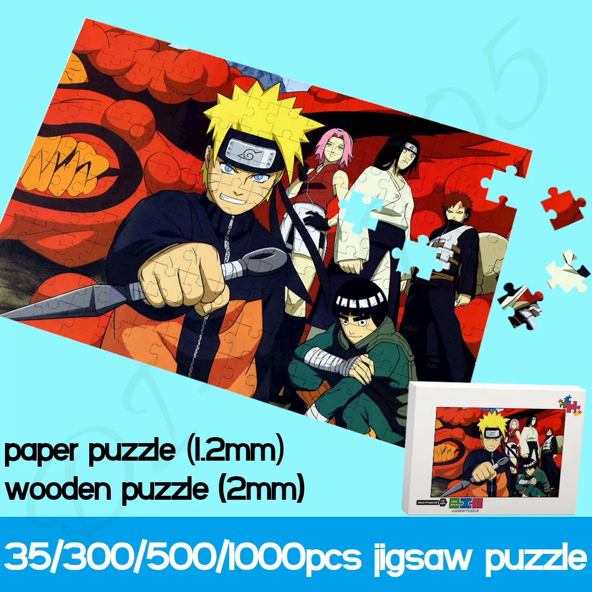 35/300/500/1000 Potongan Teka-teki Kayu untuk Anak-anak Bandai Film Animasi Naruto Jigsaw Puzzle Dekompresi Mainan dan Hobi Dekorasi