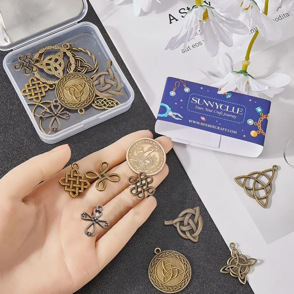 20Pcs 10 Styles Celtic Knot Charm Bulk Trinity Knot Charm Chinese Knotting Antique Bronze Alloy Connector Vintage Charm kits