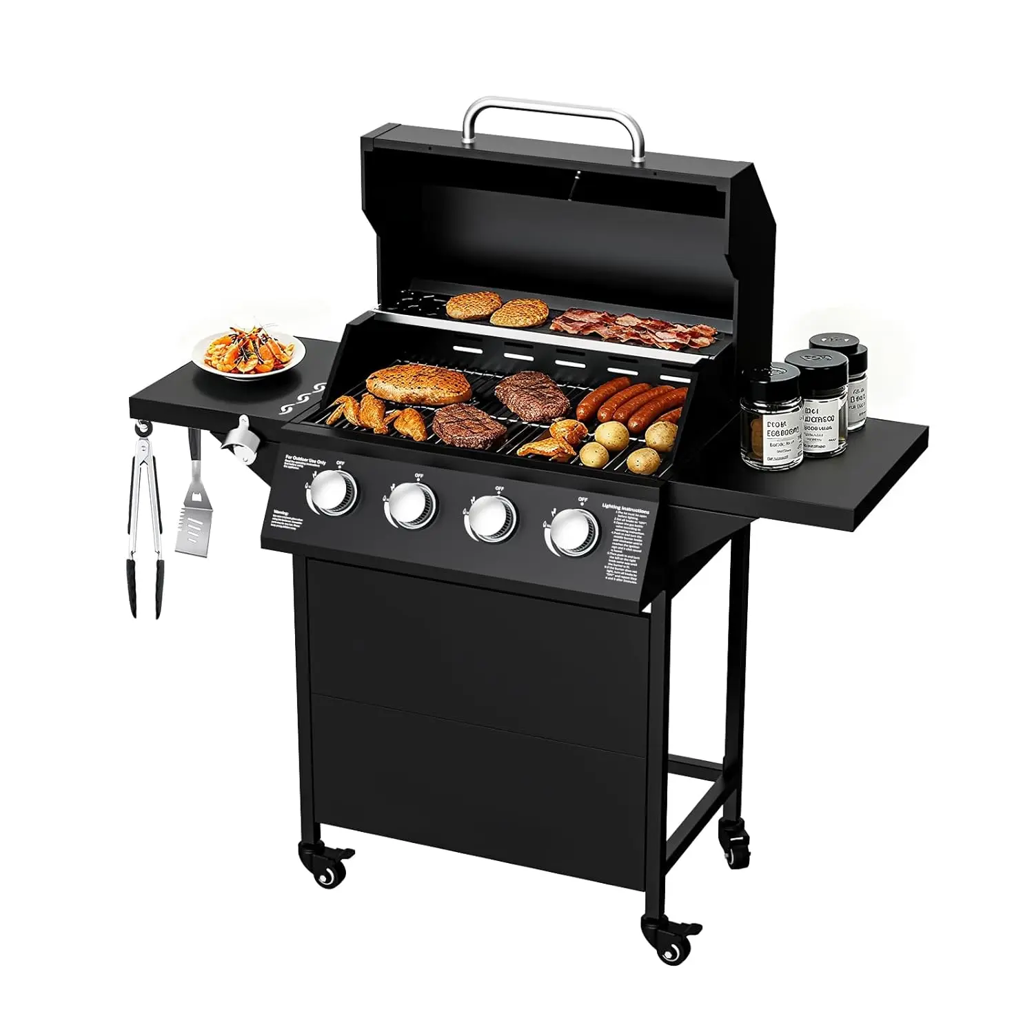 

4-Burner Propane Gas BBQ Grill, 40,000 BTU Output Stainless Steel Gas Barbecue Grill with Side Tables & Wheels for, Customized